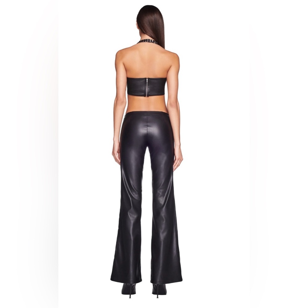 I.AM.GIA Sonora GIA Luxe Black Lace Up Front Low Mid Rise Leather Bootcut Pants - Picture 3 of 11